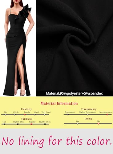 Image of VFSHOW Womens Ruffle One Shoulder Strap Ruched Formal Prom Wedding Maxi Dress V Neck Elegant Split Cocktail Evening Long Gown