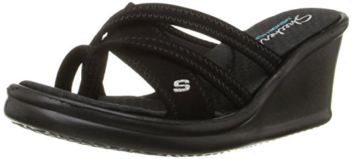 Skechers womens Rumblers Young at Heart Wedge Sandal, Black, 9 Wide US