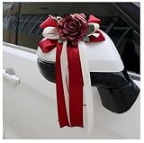 4 Stück Künstliche Blume Auto Dekor, Hochzeit Auto Türgriff Bogen Dekorativer Blumenstrauß Lieferant, Stuhl Rücken Blumen, Autos Verziert Rückspiegel Türgriff für Party Hochzeit Geburtstag (E)