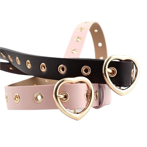 Women Decorative Belt Women Belt Peach Heart Buckle All Around Needle Belt Love Hollow Decoration Eyelet(White)2