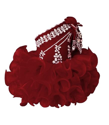 One Shoulder Baby Girl's Beaded Bodice Glitz Cupcake Pageant Dresses Princess Birthday Party PY177