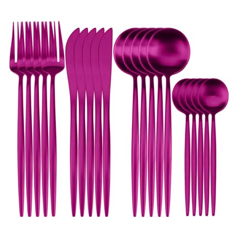 Image of 20 pcs Flatware Set, Pink Silverware Set for 5, Knife Fork Spoon, Stainless Steel Home Dinnerware Tableware,Mixed Cutlery Set Eating Utensils for Restaurants (20 Pcs Pink)
