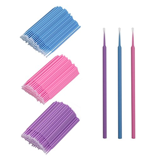 Preisvergleich Produktbild Shintop 300 Stück Microbrush Wimpernverlängerung für Makeup, Zahn- und Mundpflege (Lila+Blau+Rosa)