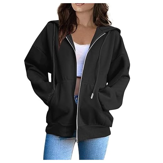 Sweat à Capuche pour Femme - Couleur Unie - Sweat a Capuche Femme Zippé Sweat-Shirt à Manches Longues Décontracté Chaude Chic et Elegant Veste Pas Cher Cadeau Ado Fille,Noir,3XL,f10a