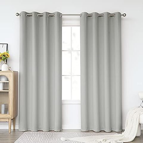 KEQIAOSUOCAI Light Gray Blackout Curtains 84 Inches Long for Living Room - Grommet Room Darkening Thermal Insulated Light Grey Curtain Drapes for Bedroom, Grey, 2 Panels Sets, 52W x 84L Cover