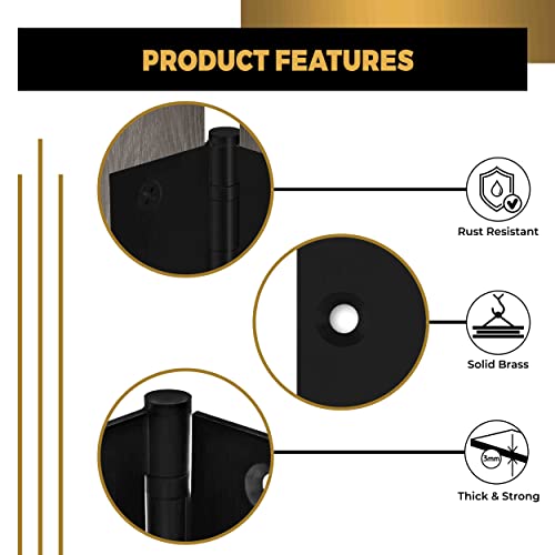 Finsbury Hardware Black Heavy Duty Door Hinge Matte Black Ball Bearing 4X4 Inch Heavy Duty - Set Of 2 Solid Brass Matte Black Door Hinges (Flat Black) #TOP3