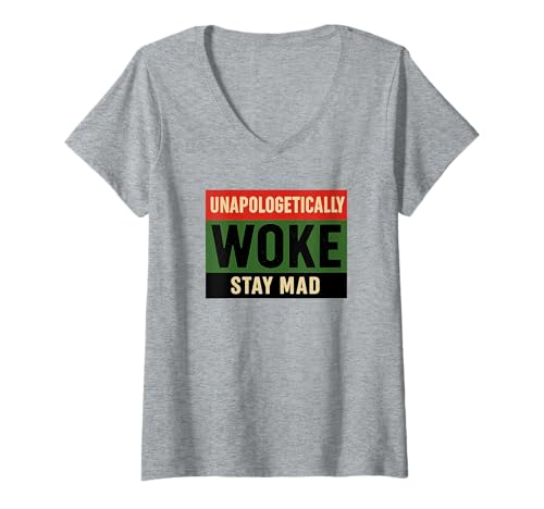 Unapologetically Woke - Orgoglio Maglietta con donna collo a v verde rosso nero