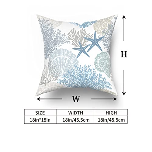 Nautical Coastal Throw Pillow Covers 18X18 Inch Summer Ocean Themed Seashell Coral Starfish Pillow Cases Set Of 2 Soft Cotton Square Cushion Covers For Home Couch Sofa Patio Bedroom #TOP4
