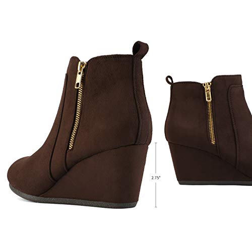 DREAM PAIRS DREAM PAIRS Women's Suede Low Wedges Ankle Boots,Size 11,Coffee/Suede,DOUBLE