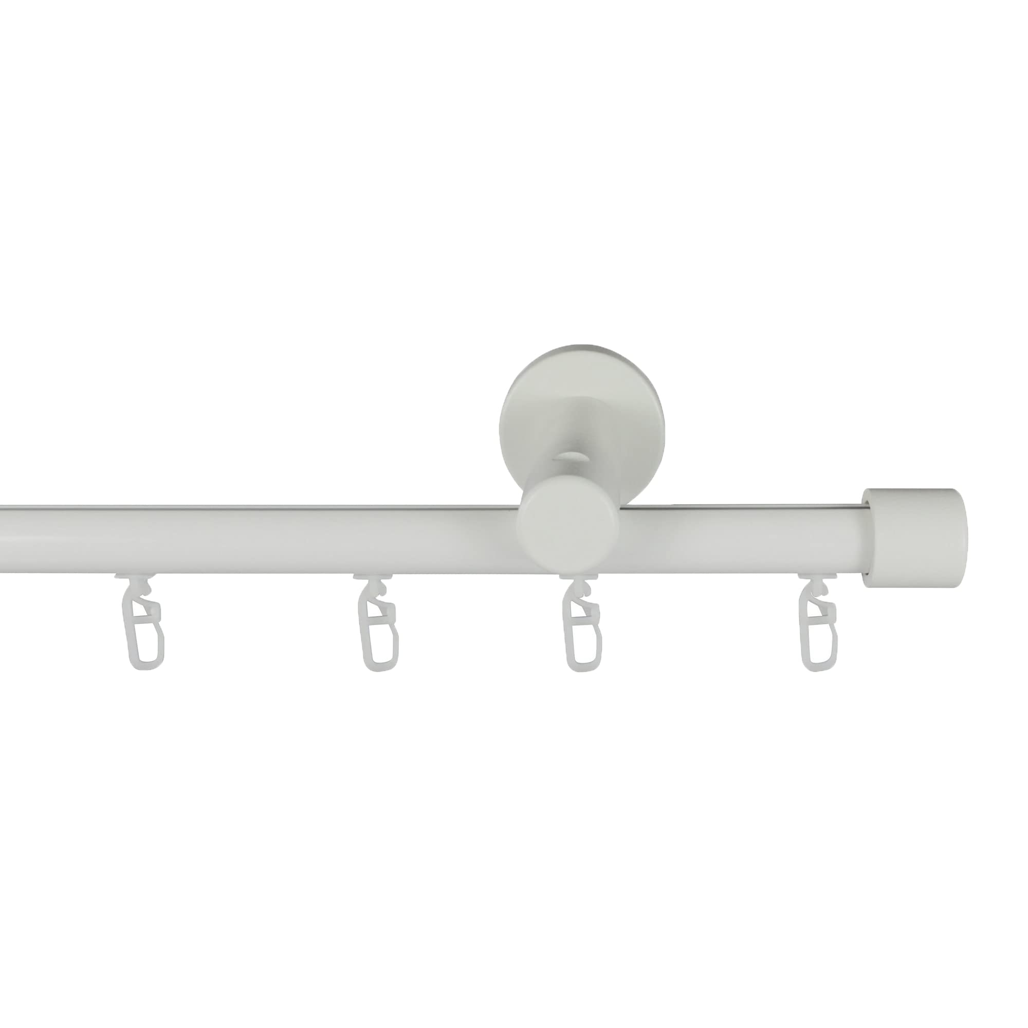 Garesa Gardinenstange Kea Ø 20mm, 1-läufig, Weiß I Aluminium Vorhangstange inkl. Gleiter I Endknopf Kappe aus Holz I Für mittelschwere Vorhänge I 230cm