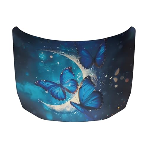 Image of Butterfly Moon Print Car Hood Cover Elastic Polyester Car Hood Cover Removable Automotive Accessories Suitable Most Automotive Sedans Trucks Pickup Sports Cars