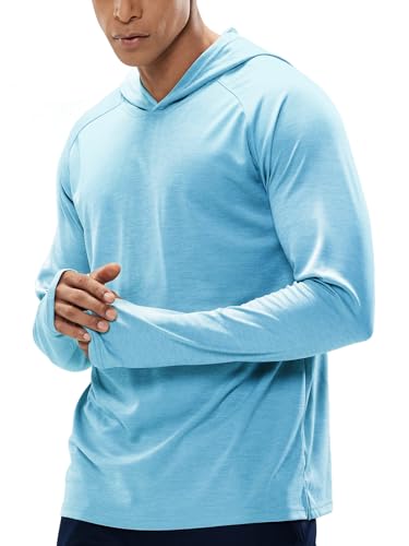 MIER Men’s UPF 50+ Sun Protection Hoodie Long Sleeve SPF Fishing Hiking Running Thumbhole Shirts Hooded Quick Dry Lightweight