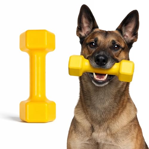 WoofBite Virtually Indestructible Dog Dumbbell - Lifetime Replacement - Tough Durable Chew Toy for Aggressive Chewers - Safe Non-Toxic Natural Rubber - Chew Tug Fetch - Med/Large Breed - 7x2.5