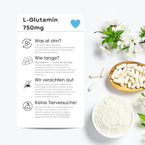 Fair & Pure® - L-Glutamin Kapseln 750mg - 180 Kapseln - Aminosäure in freier Form - vegan