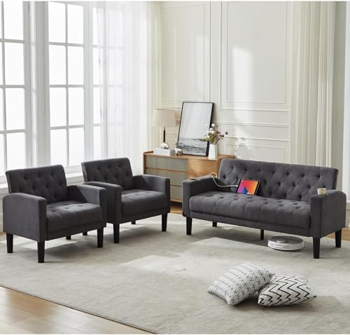 TYBOATLE Mid-Century Modern Tufted Loveseat Sofa Set w/ 2 USB