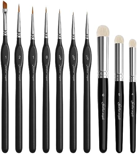 Golden Maple Miniature Paint Brushes Drybrush-10pcs Micro Detail Paint Brush Set, Small Fine Detail Brushes for Acrylic, Watercolors & Paint by Number, Figurine