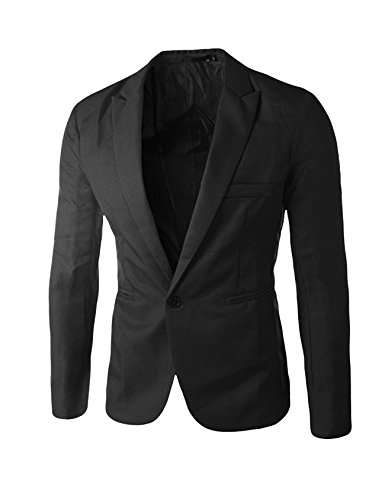 Bestgift Blazer masculino de cor lisa com um botão, Preto, US S(Asia M)