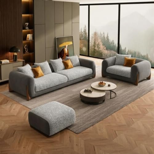 Image of Upholstered 3 Seater Sofa Three Seater Sofa with Wooden Legs for Living Room Hotels & Offices (Dark Grey Light Grey 3+1+Ottoman)