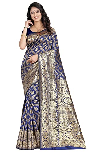 Sari Shasmi en mélange de soie Kanjivaram bleu marine SAN PARI 9017