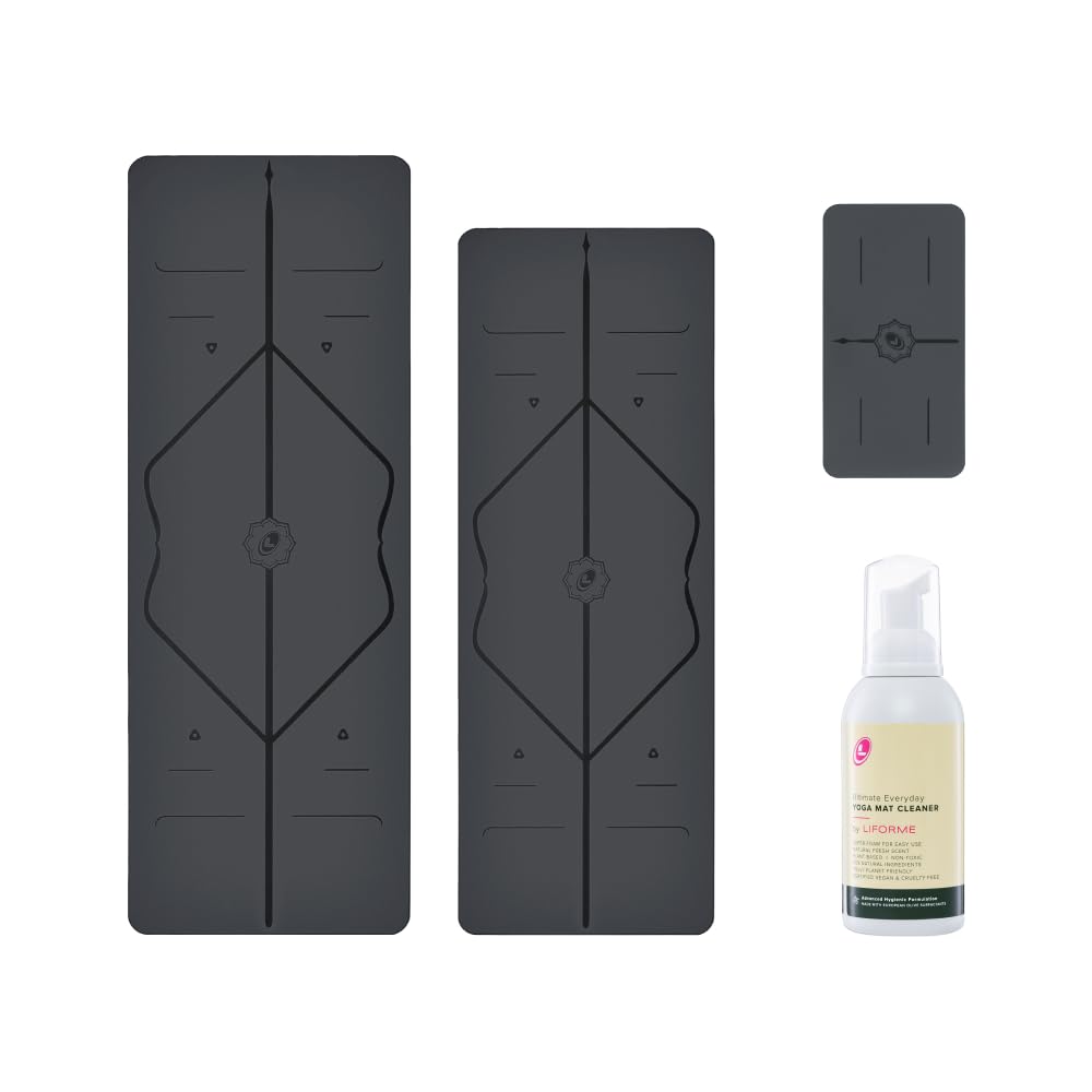 LIFORME Original Yoga Mat Travel Mat Yoga Pad Everyday Yoga Mat Cleaner - Bundle Pack -Patented Alignment System