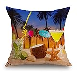 Decorative Throw Pillow Cover,Beach Cocktail Sunset on Palm Tree Sand Mojito Margarita Coconut Cotton Linen Throw Pillow Case Cushion Cover Home Décor Sofa Decorative Pillow 18 X 18 Inch