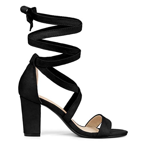 Allegra K Women's Lace Up Block Heel Black Sandals - 8 M US