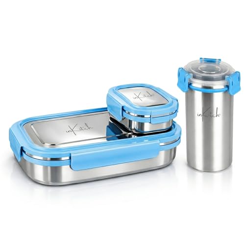Image of Lunch Box for Kids with 500ml Steel Bottle with Cap, Leak Proof Stainless Steel Tiffin Box Set, Air Tight Food Grade Lunch Box 750ml + 120ml for School Kids Office College Picnic Travel