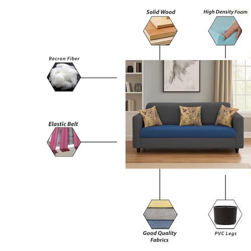 Image of BRAXTON Diane 3 Seater Sofa Set for Living Room (Black Blue Fabric) Premium Fabric Sofa