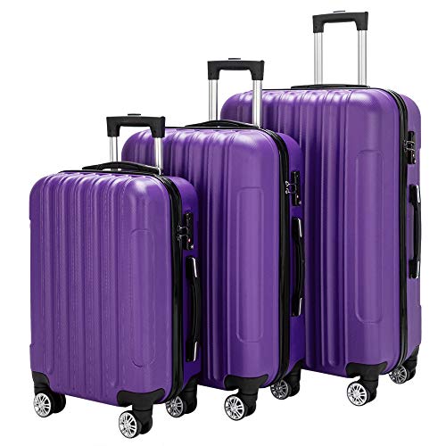 Luggage Set of 3 Hardside Carry on Suitcase Sets with Spinner Wheels & TSA Lock, Portable Lightweight ABS Luggages for Travel, Business - Purple (20/24/28)4