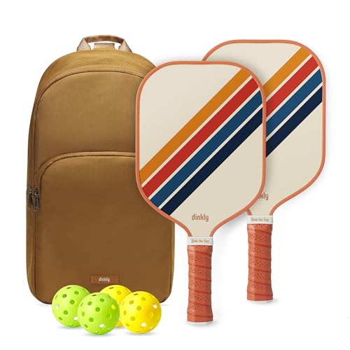 Image of Pickleball Rackets Set of 2, USAPA Approved Graphite & Fiberglass Racket, 2 Paddles, 4 Balls and 1 Portable Carry Bag, Pickle Ball Paddle Gift for Women, Men(Retro Twill)