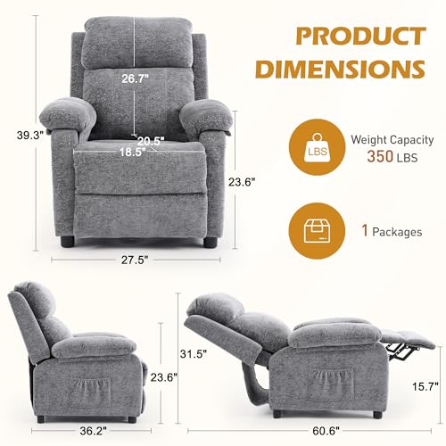 Image of Korser Recliner Chair, Living Room Chairs for Adults, Padded Deep Seat Reading Chair with Side Pockets, Small Recliners for Small Spaces, Lounge Chair for Living Room, Bedroom, and RV (Chenille)