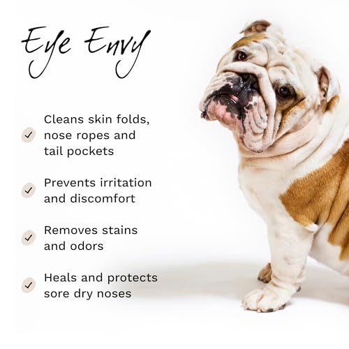 Eye Envy Bulldog Wrinkle Cleaner & Nose Care Kit. Bulldog Wrinkle Wipes, Tear Stain Powder, Applicator Brush & Dog Nose Balm. Cleans Skin Folds. Removes Stains. Helps Cracked Noses. Made in USA
