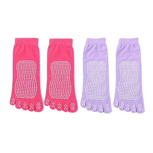 2 pares de meias de pilates para ioga, antiderrapantes, de balé, dança, esportes, massagem no tornoz