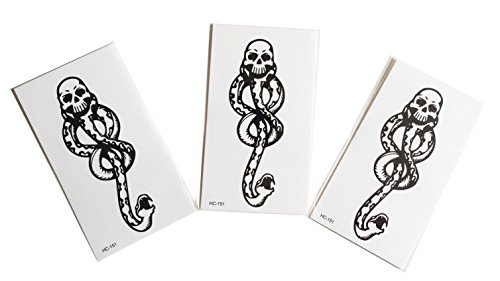 STRASS & PAILLETTES - Lot de 3 Mini Tatouages éphémère Harry Potter Mangemort - Tatoo temporaire Halloween - Bijou de Peau