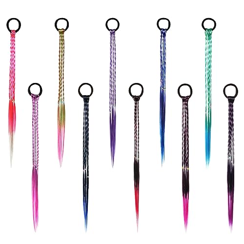 Aomig Mechas Pelo Niña Colores, 10pcs Trenzas de Colores para el Pelo Niña, Trenzas Postizas Color...