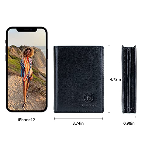 BULLCAPTAIN RFID Blocking Bifold Wallet For Men Genuine Leather Extra Capacity Mens Bifold Wallet With Widening Design QB0273