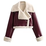 Women Leather Jacket Faux Fur Moto Jacket Thicken Fleece Lined Parka Winter Shearling Fluffy Coat Cropped Bomber Jacket…