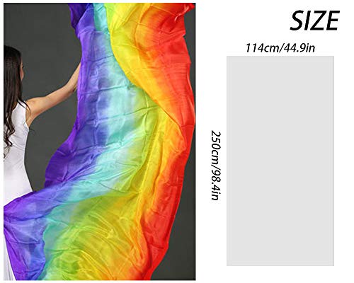 KIKIGOAL Women's 100% Silk Belly Dance Veils and Hand Scarves Gradual Colors 1.14x2.5m/98"x45"3