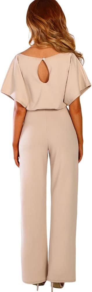 Combinaison-pantalon Femme élégante - Col V Profond, Manches Transparentes Cloutées, Pattes D'éléphant