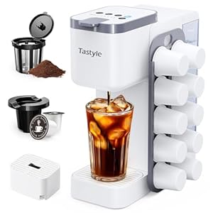 Tastyle Hot & Iced Coffee Maker with Magnetic K-Pod Organizer (Pods Not Included), Stores 10 Pods, 4-5 Cups Coffee Maker & Single-serve Brewer for K Cup & Grounds, 40oz Removable Water Tank, White