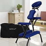 Dkelincs Portable Folding Massage Chair with Carrying Bag – Adjustable Height 4' Thick Cushion – Professional Spa, Tattoo, Salon & Therapy Chair – Includes Face Cradle – Blue