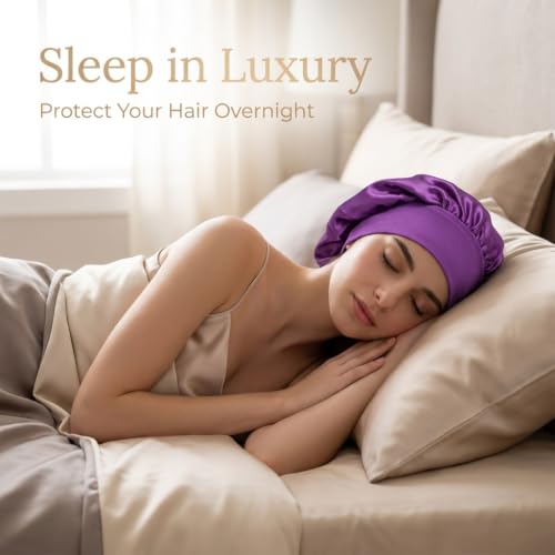 Satin Sleep Bonnet for Women, Adjustable Long Hair Cap