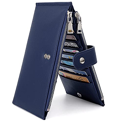 UTO RFID Wallet for Women PU Leather Blocking Tech 19 Card Case Money Organizer Phone Zipper Pocket C Blue