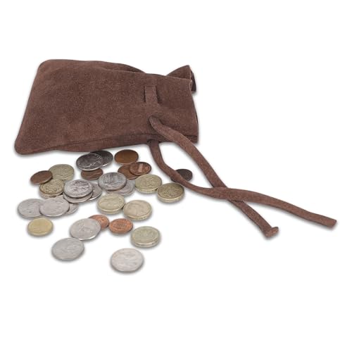 Medieval Drawstring Coin Pouch, Handmade Full Grain Leather Pouch, Suede Brown Vintage Bag for Cosplay, Renaissance-Style Coin Purse, Authentic Leather Money Bag for Costumes2