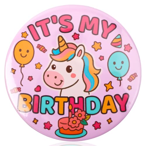 It's My Birthday Pin, 2.3in Cartoon Happy Birthday Button Cute Animal Pattern Pink Birthdays Badge Party Decorations Gifts for Women Men Party Supplies