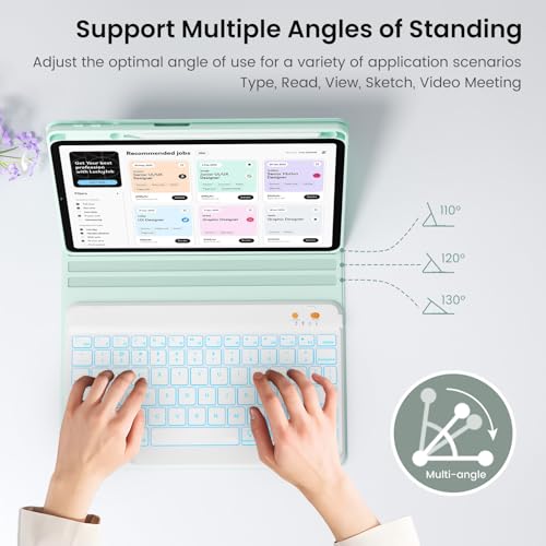 Image of Keyboard case for ipad Air 11 inch(M2 2024) /10.9 Inch Air 5th 4th Generation & iPad Pro 11 inch (1st /2nd /3rd /4th Gen)-Backlit Detachable Keyboard, Folio Cover with Upper Easily Pencil Holder-(Green)