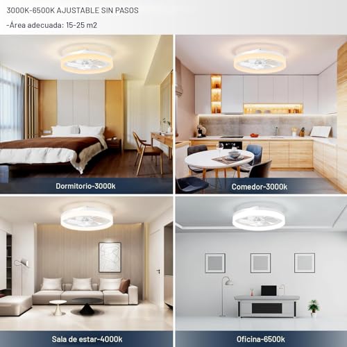 Foto de VOLISUN Ventiladores de techo de perfil bajo con luces y control remoto, ventilador de techo de 19.7 pulgadas, montaje empotrado, 3000 K-6500 K, luz LED inteligente sin aspas, ventiladores de techo (imagen 3)