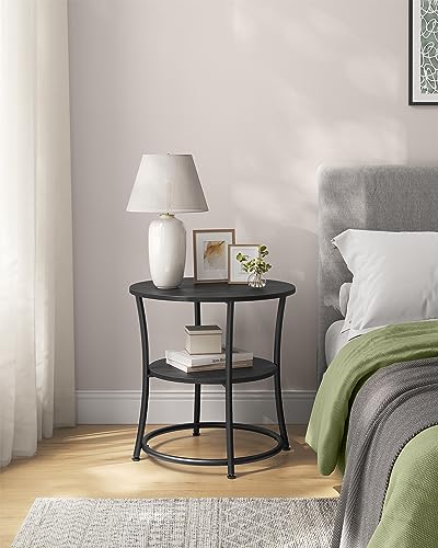 Image of 2-Tier End Table, Nightstand with Steel Frame, Spacious Top for Small Spaces, Living Room, Bedroom, 21.7 inch Diameter, Charcoal Gray