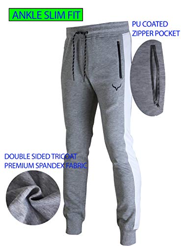 Image of Screenshot SPORTS-A4053 Mens Premium Slim French Terry Spandex Fleece Pants - Athletic Jogger Fitness Workout Gym Zipper Pockets
