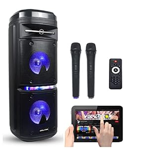 Tragbare Vocal-Star Karaoke-Maschine mit Party-LED-Lichteffekt, Bluetooth, Bässen und Höhen, USB- und Aux-Eingang für…